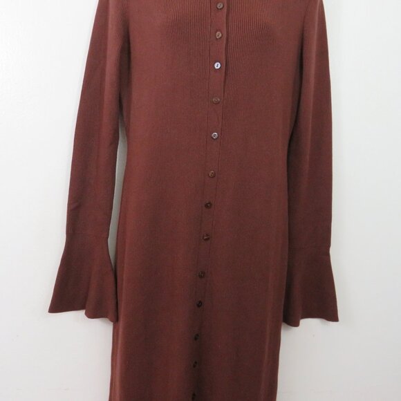 Paige size Large Ribbed Knit Button Down Dress Brown Long Sleeve NEW - Picture 4 of 6